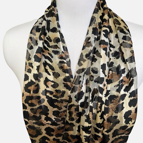 Leopard Print Scarf Wrap Brown Black Soft Trendy Chic Fashion Rectangle 13x57 - Picture 1 of 12
